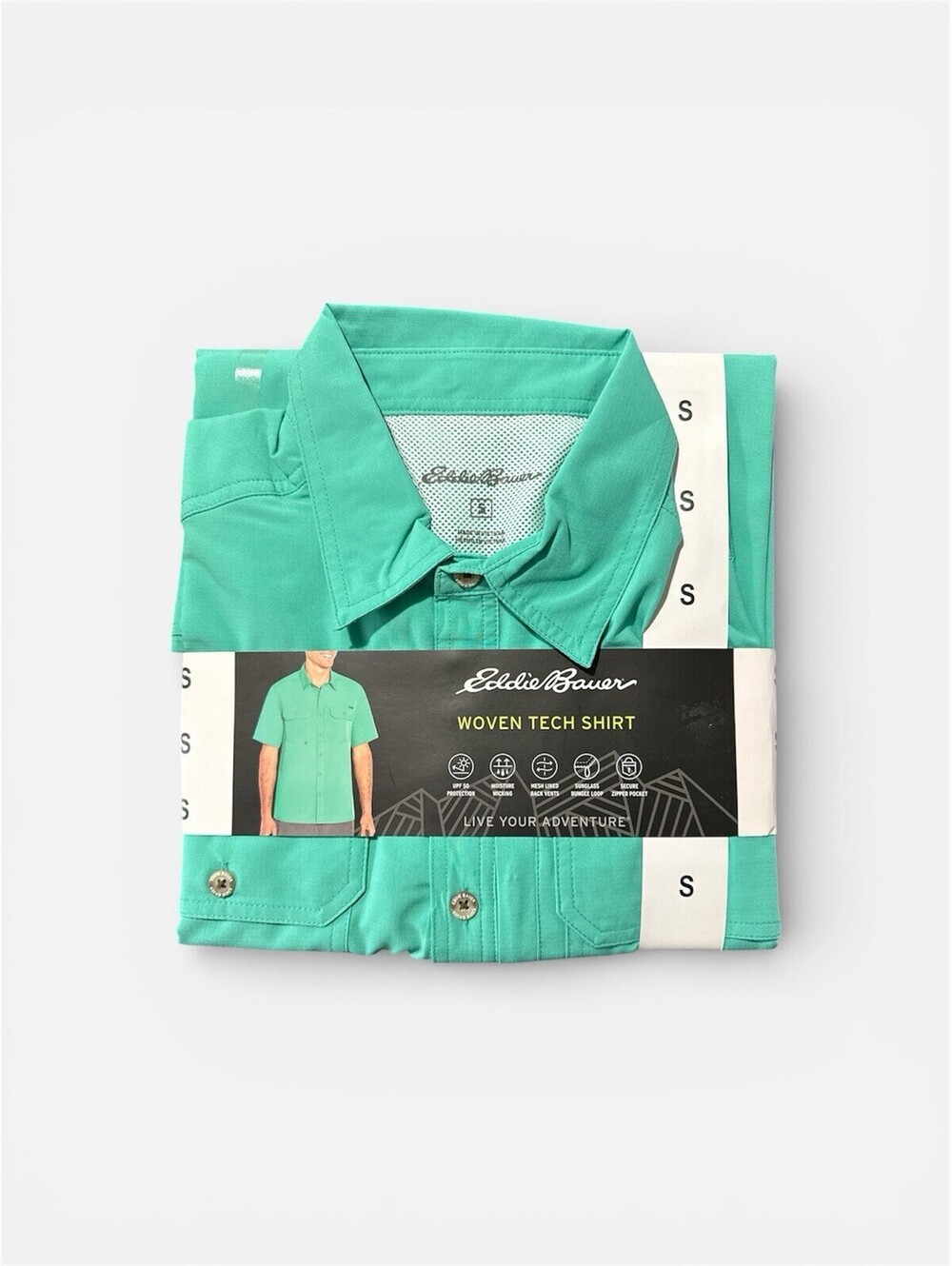 Eddie Bauer Woven Tech Shirt Size S Green Short Sleeve